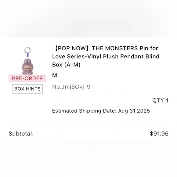 POPMART- THE MONSTERS Pin for Love Series-Vinyl Plush Pendant - “M” - NEW SEALED - Picture 4 of 9